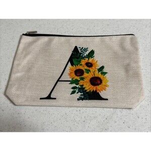 Beige Canvas Full Zip All Purpose Pouch Bag (Letter B)